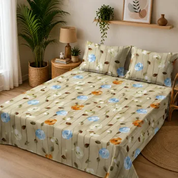 Sale Active 7D Double Bedsheet with 2 Pillow Covers, Floral Print & Cotton Blend