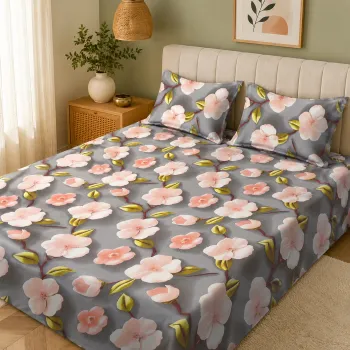 Sale Active 7D Double Bedsheet with 2 Pillow Covers, Floral Print & Cotton Blend