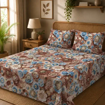 Sale Active 7D Floral Double Bedsheet with 2 Pillow Covers, Vibrant Print & Cotton Blend
