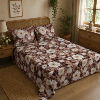 Sale Active 7D Floral Double Bedsheet with 2 Pillow Covers, Vibrant Print & Cotton Blend