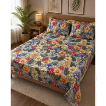 Sale Active 7D Digital Printed Double Bedsheet with 2 Pillow Covers, Floral Print & Cotton Blend