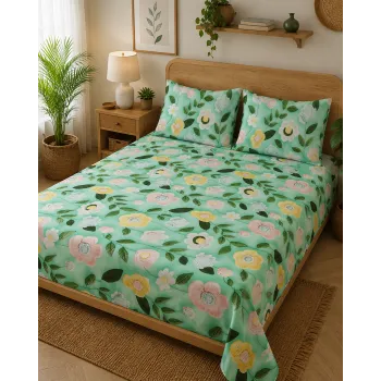 Sale Active 7D Digital Printed Double Bedsheet with 2 Pillow Covers, Floral Print & Cotton Blend