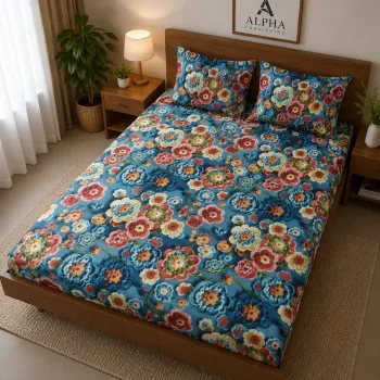 Sale Active 7D Double Bedsheet Set with 2 Pillow Covers, Floral Print & Cotton Blend