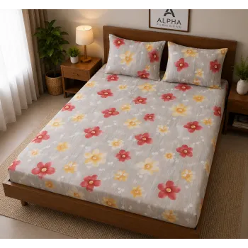 Sale Active 7D Double Bedsheet Set with 2 Pillow Covers, Floral Print & Cotton Blend