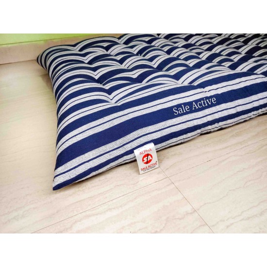 Sale Active Soft Blue Washable Cotton Filled Mattress/Gadda - (6 x 3 Feet or 72 x 36 Inches, Blue-White Striped Color) 