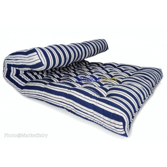 Sale Active Blue Washable Cotton Filled Mattress/Gadda - 6 x 4 Feet or 72 x 48 x 4 Inches, ( Blue-White Striped Color)